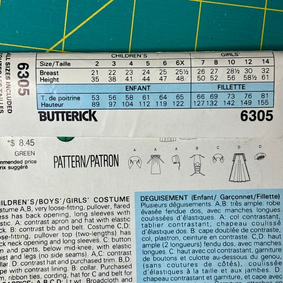 Butterick Sewing Pattern 6305 Sz 4-14 Pilgrim Squire Lady Queen Costume Theater - Picture 4 of 6